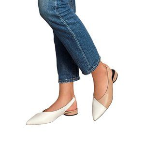NEW Caverly Magda Taupe and White Leather Pointed-Toe Slingback Flats Size 6.5